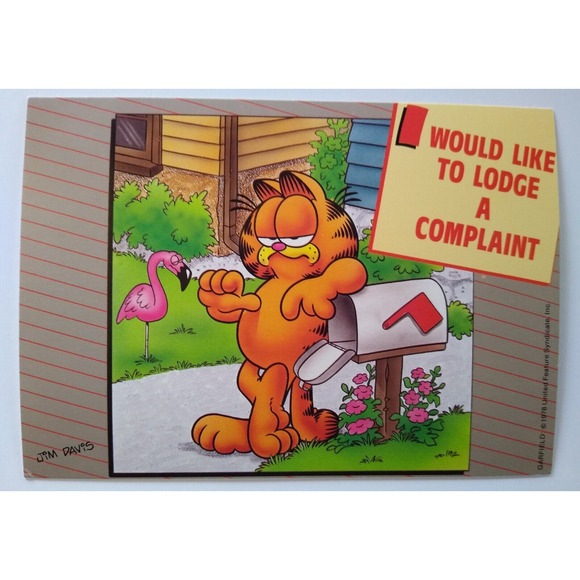 Garfield Postcard Complaint Flamingo United Features Jim Davis 1978 Continental - Picture 1 of 2
